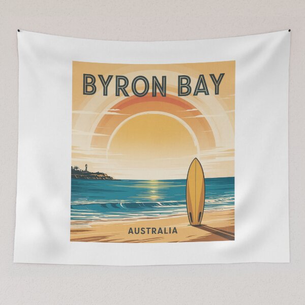 Item preview, Byron Bay Australia Retro Surfboard Sunset Poster designed and sold by CircinusStore.