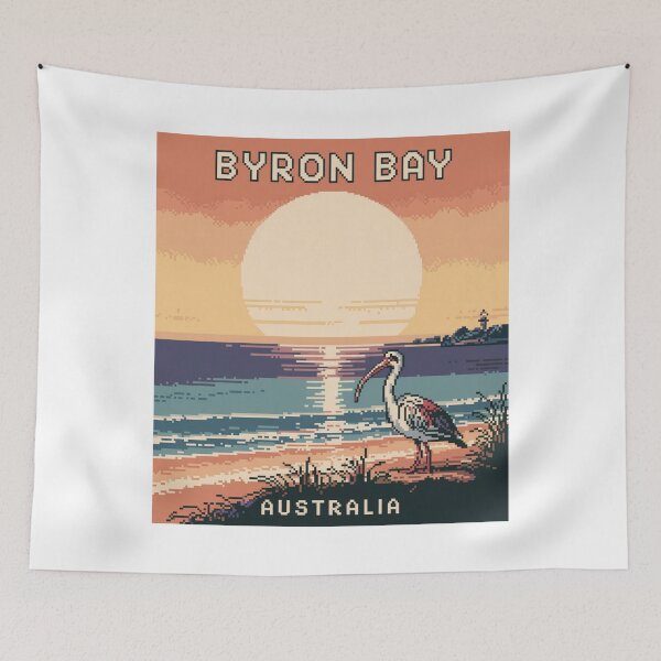 Item preview, Byron Bay Australia Pixel Art Sunset Bird Poster designed and sold by CircinusStore.