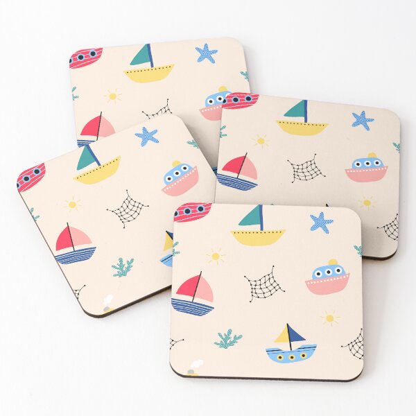 Item preview, Cute kids coastal sailing boats seaside coast beach starfish seaweed nets designed and sold by Nicola-Rowe.