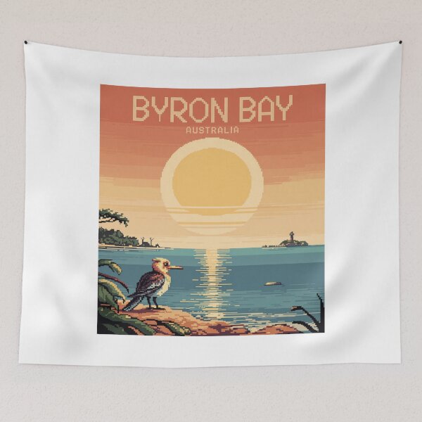 Item preview, Byron Bay Australia Pixel Art Wildlife Sunset Poster designed and sold by CircinusStore.