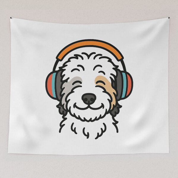 Item preview, Music Vibes Only - Cute Aussie Doodle with Headphones designed and sold by Balasan.