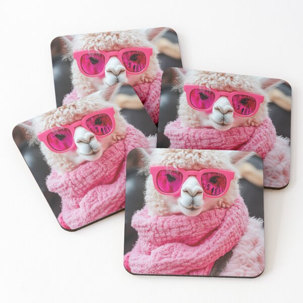 Item preview, A fashionable alpaca wearing pink sunglasses and a cozy scarf poses for the camera in a bustling urban setting designed and sold by anytka.