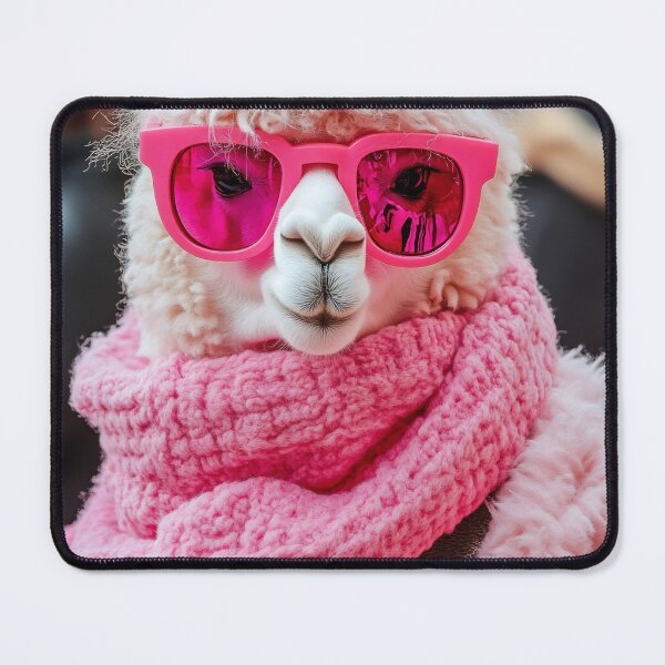Item preview, A fashionable alpaca wearing pink sunglasses and a cozy scarf poses for the camera in a bustling urban setting designed and sold by anytka.