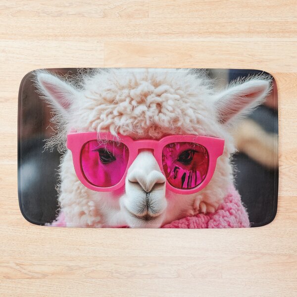 Item preview, A fashionable alpaca wearing pink sunglasses and a cozy scarf poses for the camera in a bustling urban setting designed and sold by anytka.