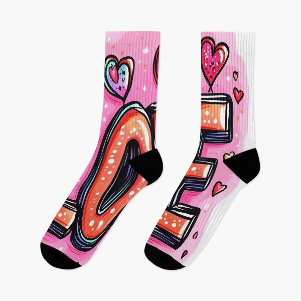 Item preview, Colorful hand-drawn love artwork featuring hearts and vibrant lettering on a playful pink background designed and sold by anytka.