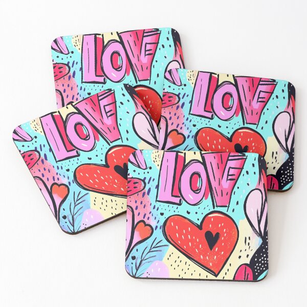 Item preview, Colorful abstract artwork depicting the word love highlighted with hearts and floral elements in a vibrant setting designed and sold by anytka.