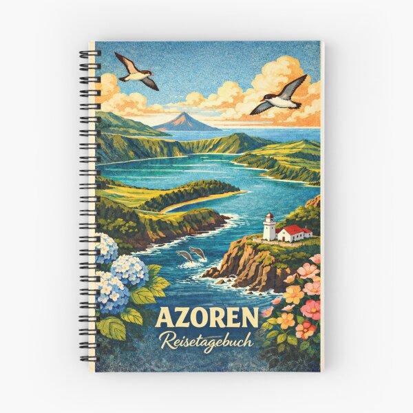 Item preview, Azores Travel Art – Vintage Island Landscape Lighthouse Illustration designed and sold by IsyLaneDesign.