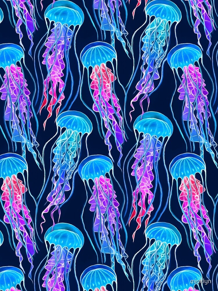 Thumbnail 5 of 5, Graphic T-Shirt Dress, Luminescent Rainbow Jellyfish on Navy Blue designed and sold by micklyn.