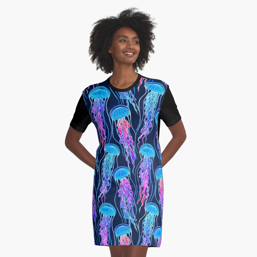 Women's Magenta Jellyfish Floral Silk Shirt Dress with Stripe, L