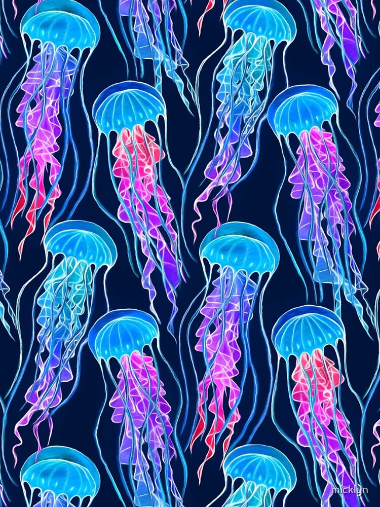 Luminescent Rainbow Jellyfish on Navy Blue by micklyn