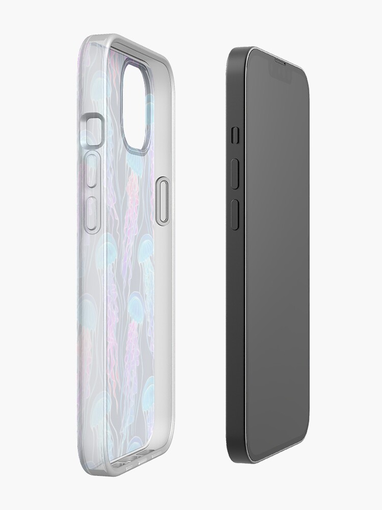Alternate view of Luminescent Rainbow Jellyfish on Navy Blue iPhone Case