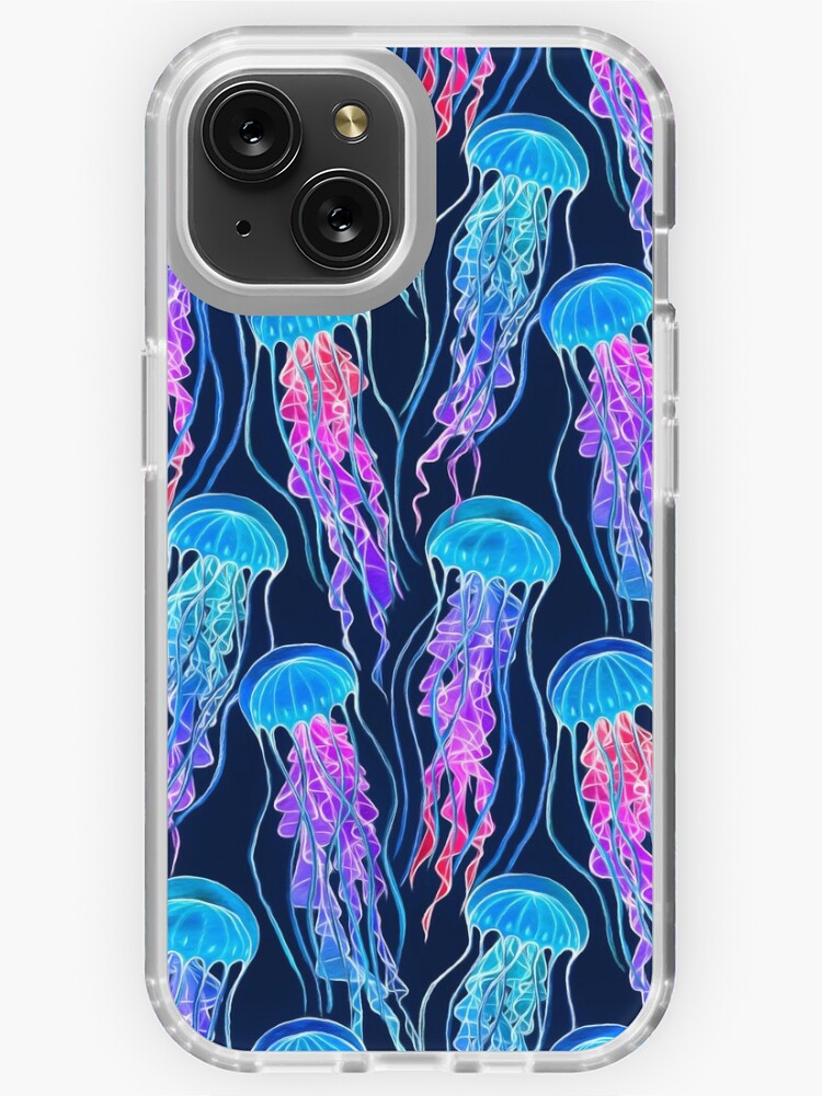 Luminescent Rainbow Jellyfish on Navy Blue