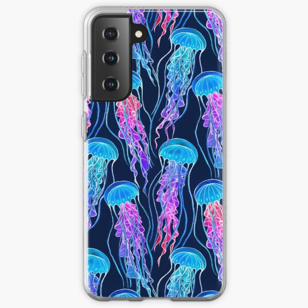 Luminescent Rainbow Jellyfish on Navy Blue Samsung Galaxy Soft Case