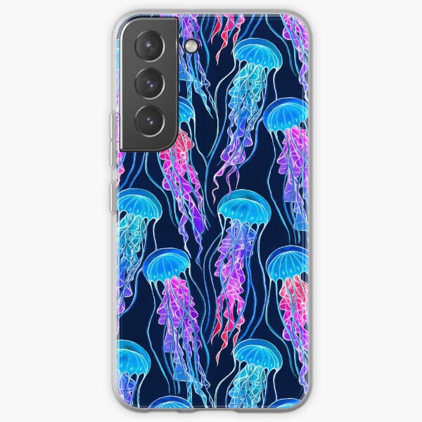 Luminescent Rainbow Jellyfish on Navy Blue Samsung Galaxy Soft Case