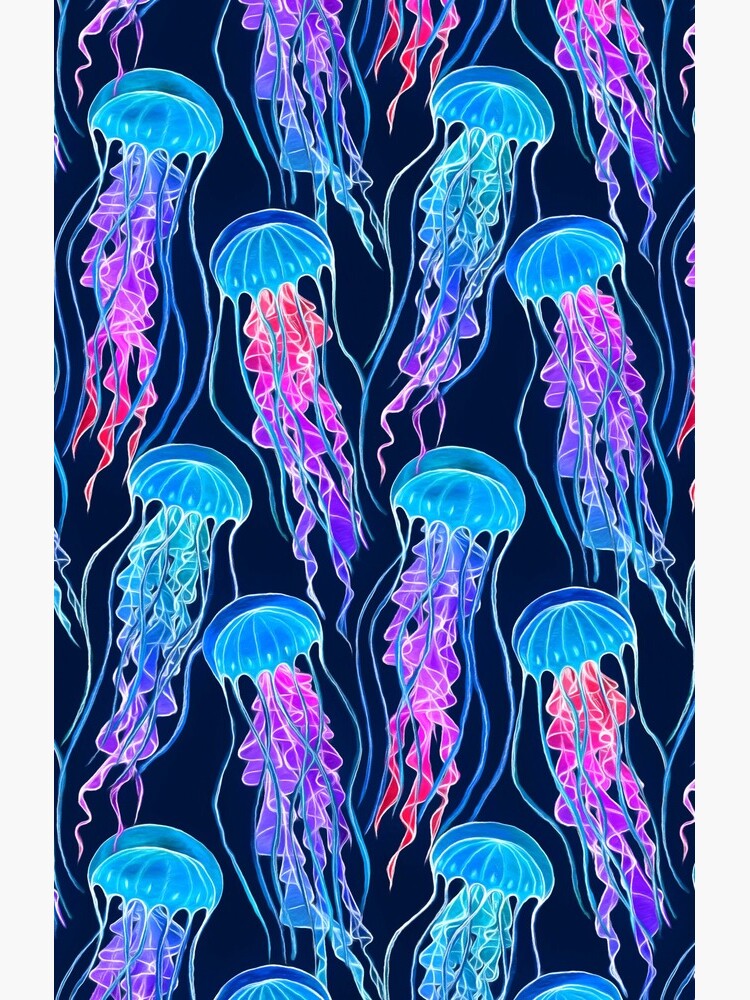 Luminescent Rainbow Jellyfish on Navy Blue by micklyn