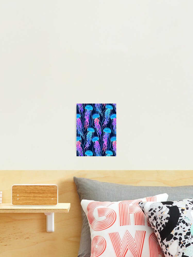 Thumbnail 2 of 3, Photographic Print, Luminescent Rainbow Jellyfish on Navy Blue designed and sold by micklyn.