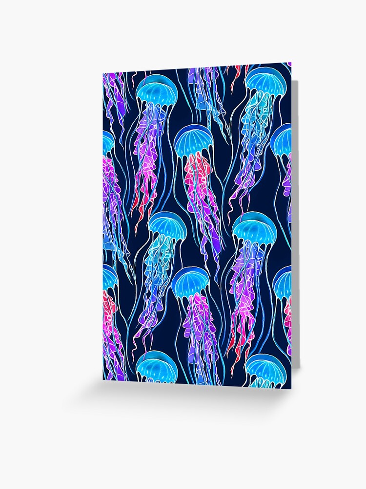 Luminescent Rainbow Jellyfish on Navy Blue | Greeting Card
