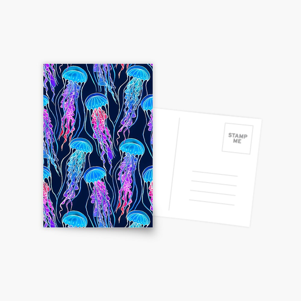 Luminescent Rainbow Jellyfish on Navy Blue Postcard
