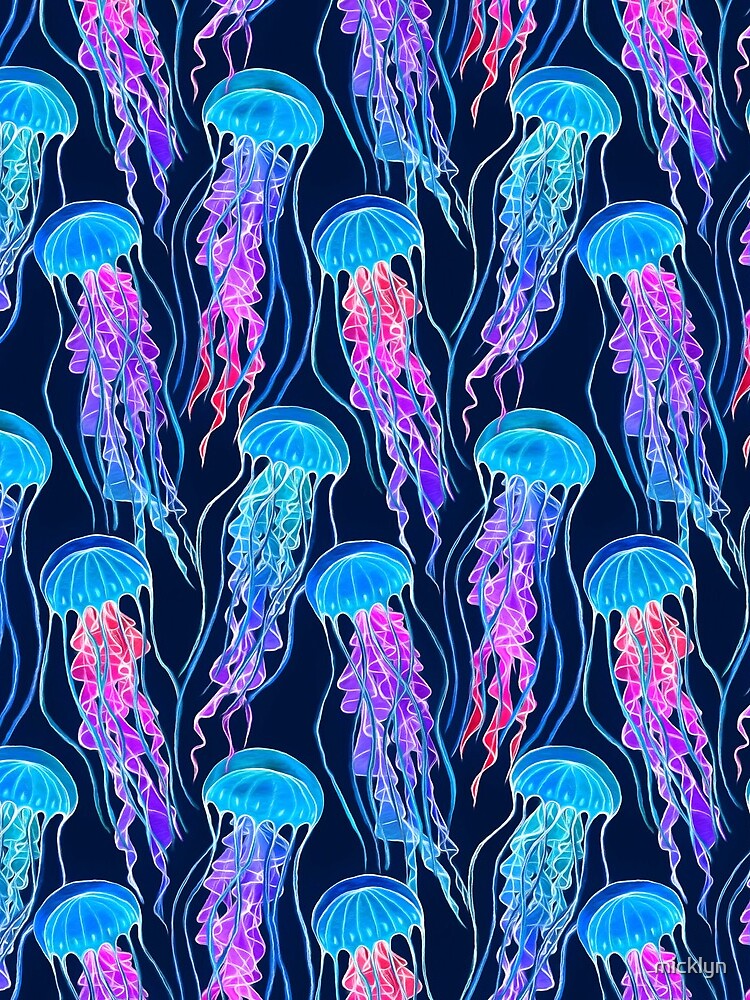 Luminescent Rainbow Jellyfish on Navy Blue by micklyn