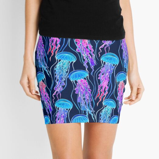 Luminescent Rainbow Jellyfish on Navy Blue Mini Skirt
