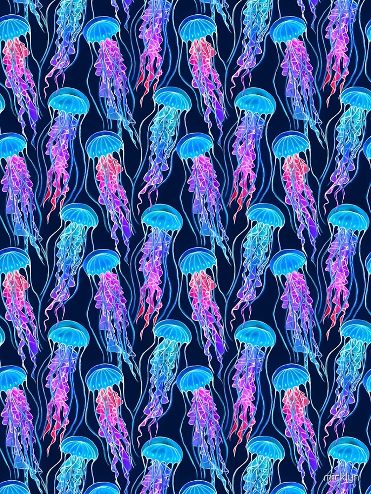 Thumbnail 5 of 5, Leggings, Luminescent Rainbow Jellyfish on Navy Blue designed and sold by micklyn.