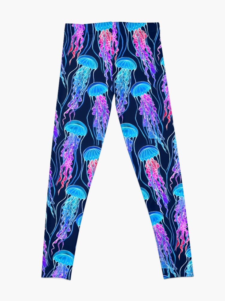 Luminescent Rainbow Jellyfish on Navy Blue Leggings for Sale by micklyn