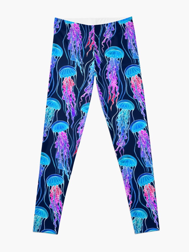 Luminescent Rainbow Jellyfish on Navy Blue Leggings for Sale by