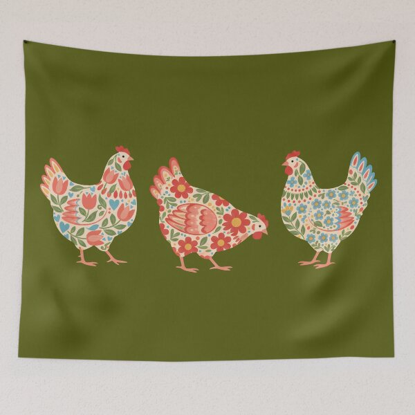 Item preview, Trio of Floral Chickens – Scandinavian Folk Art by heidiannemorris © designed and sold by FOLK ART FUSION by heidiannemorris.