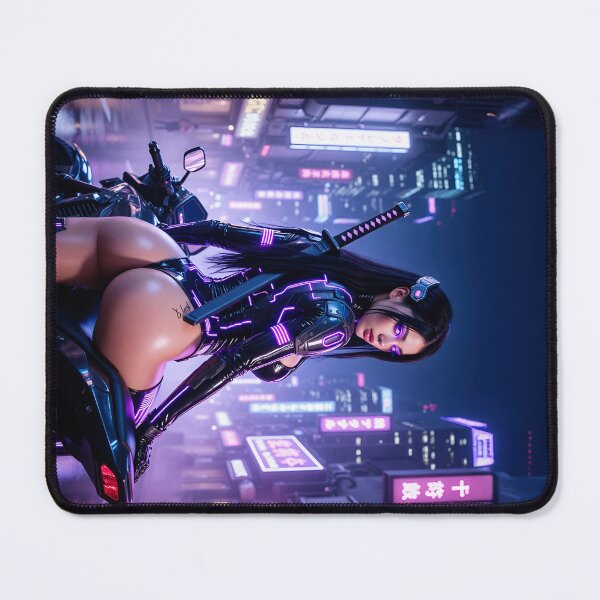 Item preview, Sexy Cyberpunk Girl with Sword & Motorcycle in Neon City at Night. designed and sold by Nico Simon Princely.