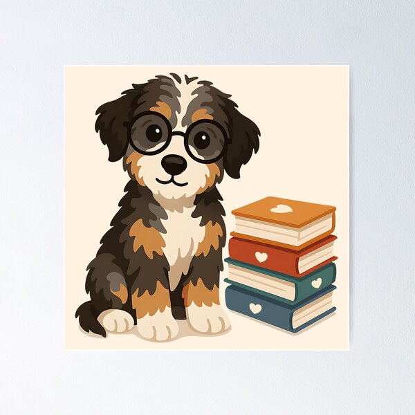 Item preview, Smarty Paws - Cute Aussie Doodle with Glasses & Books designed and sold by Balasan.