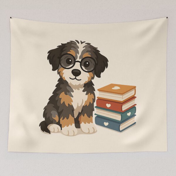 Item preview, Smarty Paws - Cute Aussie Doodle with Glasses & Books designed and sold by Balasan.