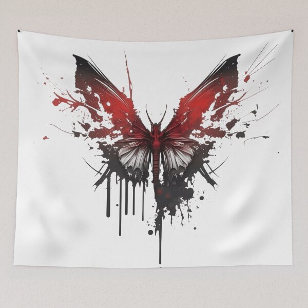 Item preview, Crimson Rebirth – Abstract Red & Black Butterfly Ink Art designed and sold by Dyan4.