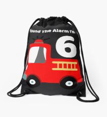 Fire Truck Sound The Alarm I'm 6! Drawstring Bag