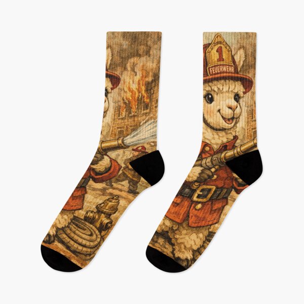 Item preview, Firefighter Alpaca – Cute alpaca firefighter in a vintage look designed and sold by Mauswohn.