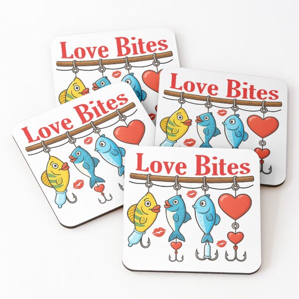 Item preview, Love Bites Fishing Valentine Illustration Funny Hanging Fish Design designed and sold by Sonchai Paladsai.