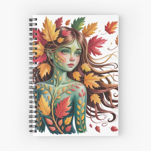 Item preview, a-whimsical- Nature fantasy lady coloful leaves-sticker- t shirt spiral notebook art board designed and sold by sam99Vividprint.