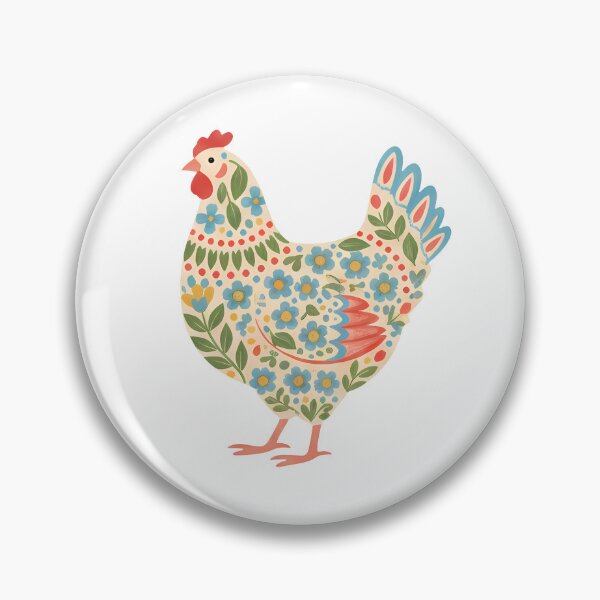 Item preview, Floral Chicken with Folk Motifs – Scandinavian Folk Art by heidiannemorris © designed and sold by FOLK ART FUSION by heidiannemorris.
