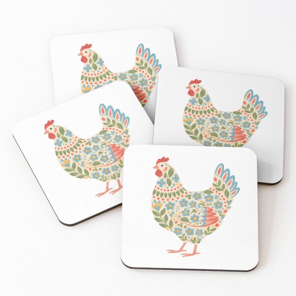 Item preview, Floral Chicken with Folk Motifs – Scandinavian Folk Art by heidiannemorris © designed and sold by FOLK ART FUSION by heidiannemorris.