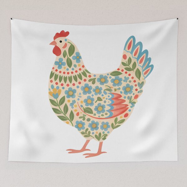 Item preview, Floral Chicken with Folk Motifs – Scandinavian Folk Art by heidiannemorris © designed and sold by FOLK ART FUSION by heidiannemorris.