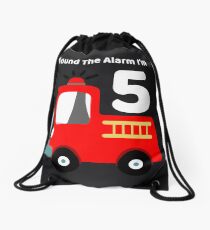 Fire Truck Sound The Alarm I'm 5! Drawstring Bag