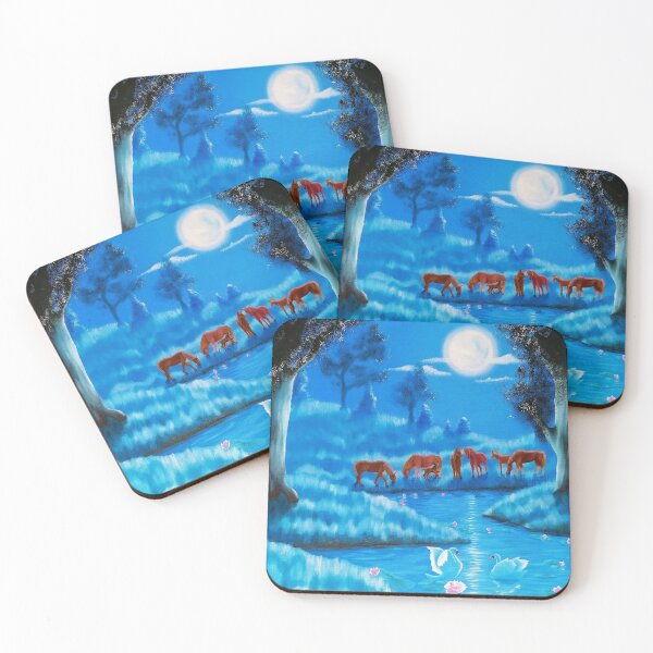 Item preview, horses in the moonlight designed and sold by "mariadreamart".