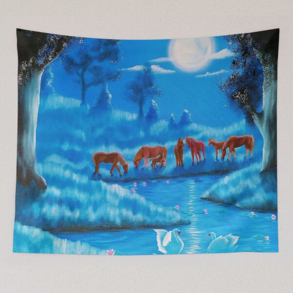 Item preview, horses in the moonlight designed and sold by "mariadreamart".