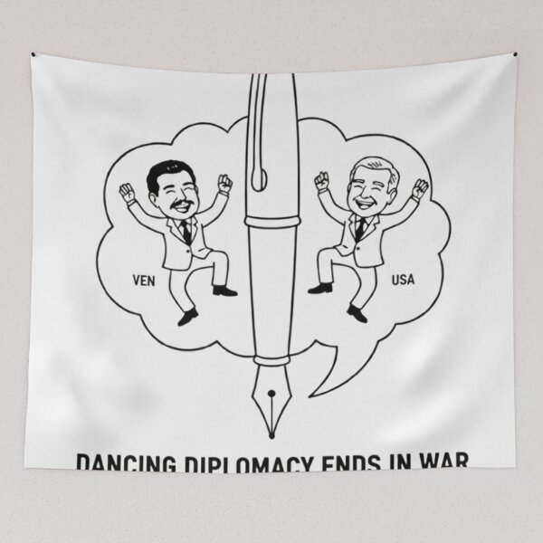 Item preview, Dancing Diplomacy Ends in War - USA vs Venezuela Political Art designed and sold by fethallah drissi.