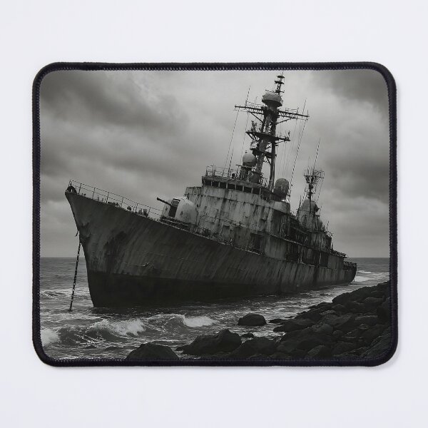 Item preview, Beached Warship In Stormy Black and White Seascape designed and sold by PandaTShirtShop.