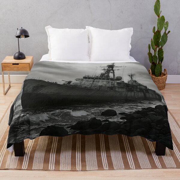 Item preview, Beached Warship In Stormy Black and White Seascape designed and sold by PandaTShirtShop.