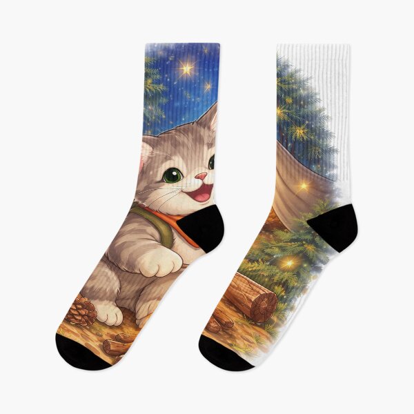 Item preview, Cozy Camping Cat by the Campfire – Cute Adventure Kitty Illustration designed and sold by Furfolkz.