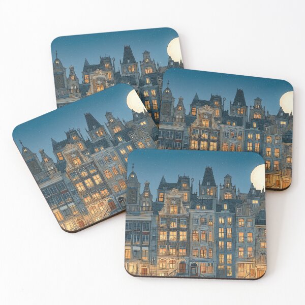 Item preview, Illustration of Amsterdam canal houses under the moon and stars designed and sold by Rogervdb.