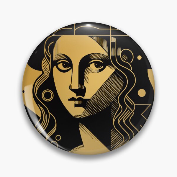 Item preview, La Joconde or abstract ancient historical woman portrait with geometric patterns and lines, in gold and black designed and sold by 4Seasons.