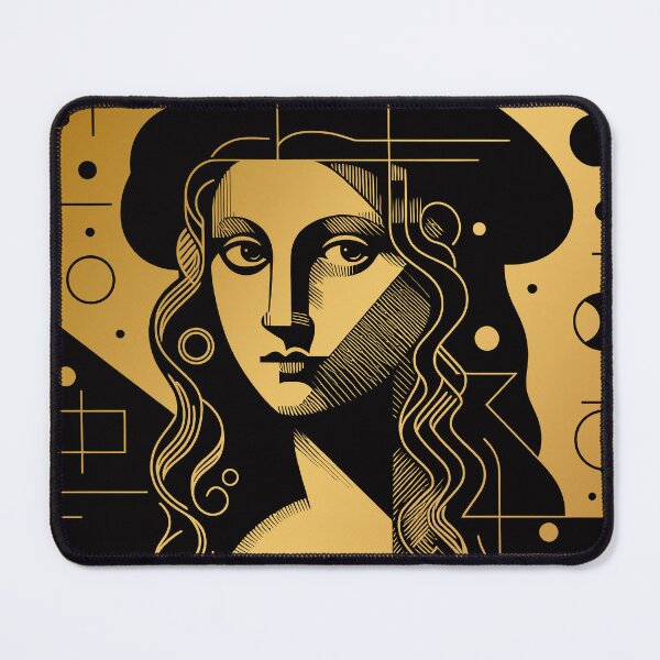 Item preview, La Joconde or abstract ancient historical woman portrait with geometric patterns and lines, in gold and black designed and sold by 4Seasons.