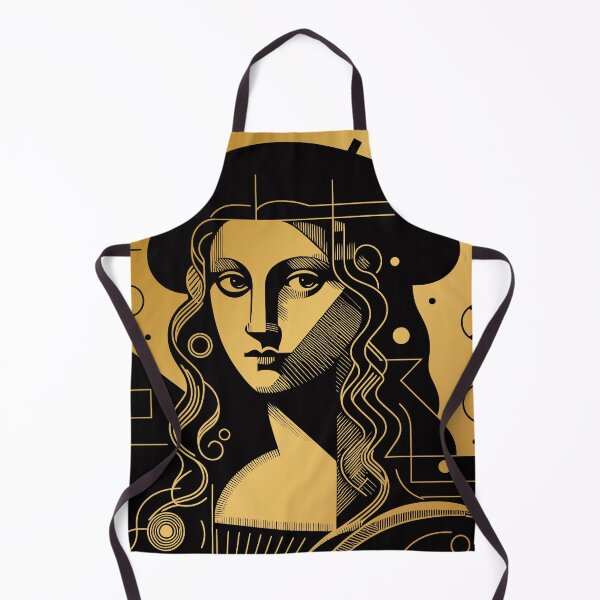 Item preview, La Joconde or abstract ancient historical woman portrait with geometric patterns and lines, in gold and black designed and sold by 4Seasons.